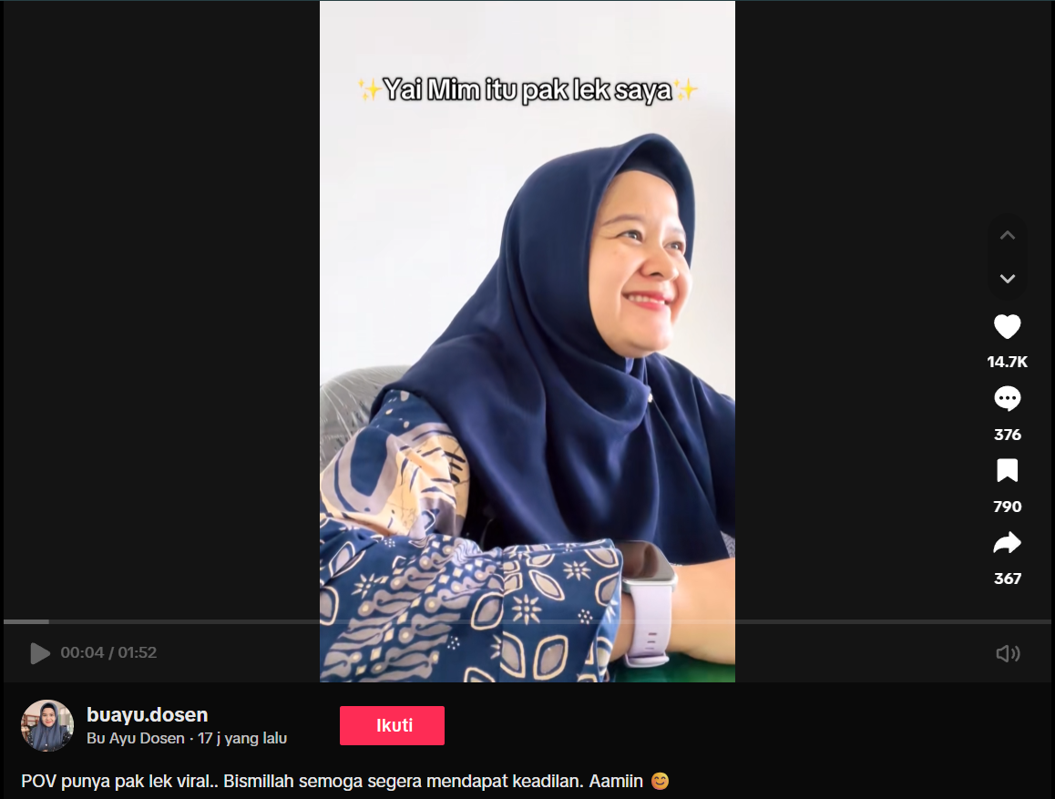 Bu Ayu dosen yang mengaku saudara Yai Mim.